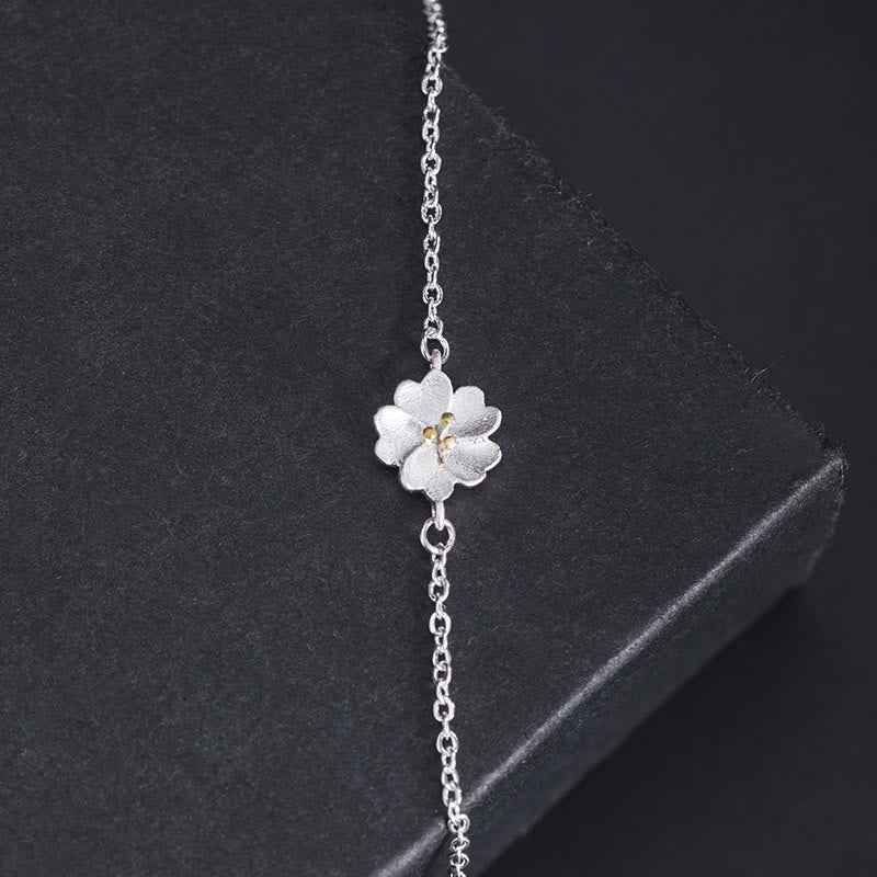 Buddha Stones 925 Sterling Silver Cherry Blossom Blessing Chain Bracelet - image 2