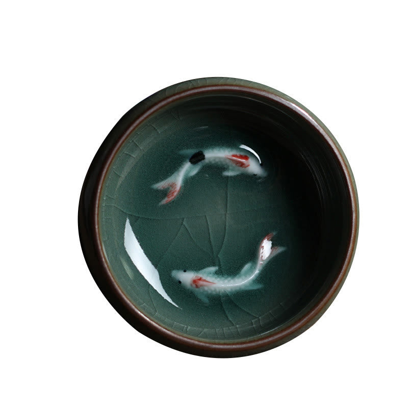 Buddha Stones Colorful Koi Fish Ceramic Teacup Kung Fu Tea Cup Bowl