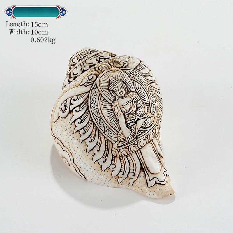 Tibetan Handmade Engraved Shankha Buddha Avalokitesvara Conch Shell Wealth Decoration - Sakyamuni 15*10cm - image 7