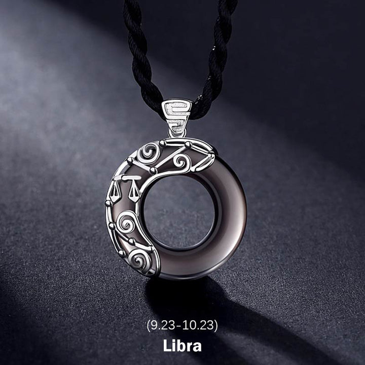 Buddha Stones 12 Constellations of the Zodiac Ice Obsidian Blessing Round Pendant Necklace - Libra - image 6
