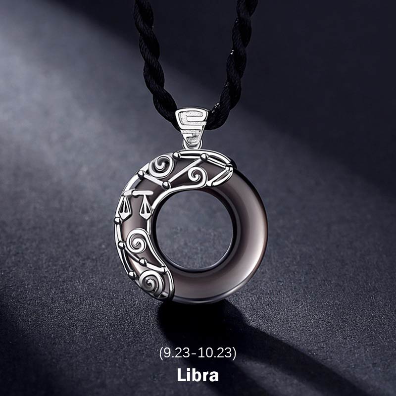 Buddha Stones 12 Constellations of the Zodiac Ice Obsidian Blessing Round Pendant Necklace - Libra - image 6