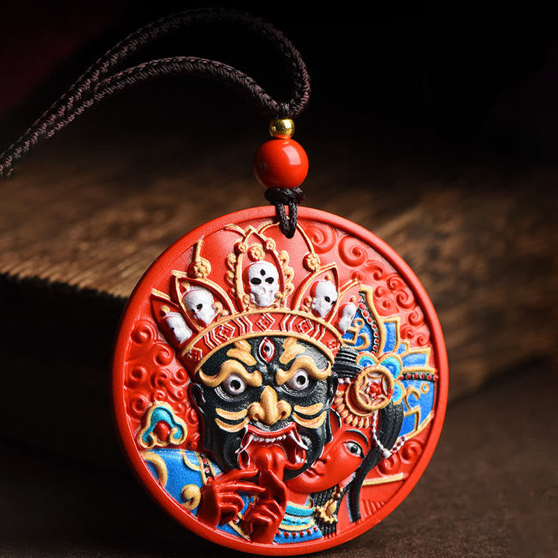 Buddha Stones Zakiram Goddess of Wealth Painted Cinnabar Blessing Necklace Pendant