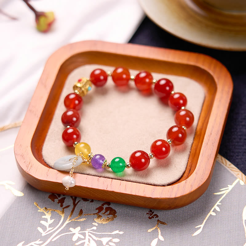 Buddha Stones Jade Red Agate Peace Buckle Charm Confidence Bracelet