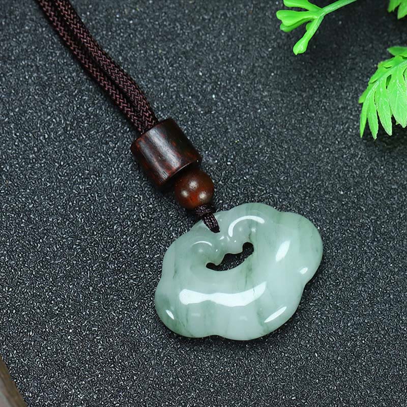 Buddha Stones Tianshan Jade Golden Silk Jade Chinese Lock Charm Abundance Necklace Pendant