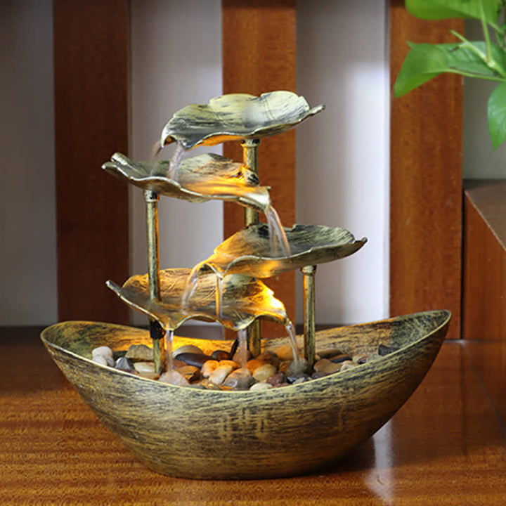 Buddha Stones Lotus Leaf Shaped Waterfall Fountain Tabletop Ornaments With LED Light Home Office Desktop Decoration - Gold(Plastic Version)-Includes Approx. 10–15 Pebbles (~300g) - image 5