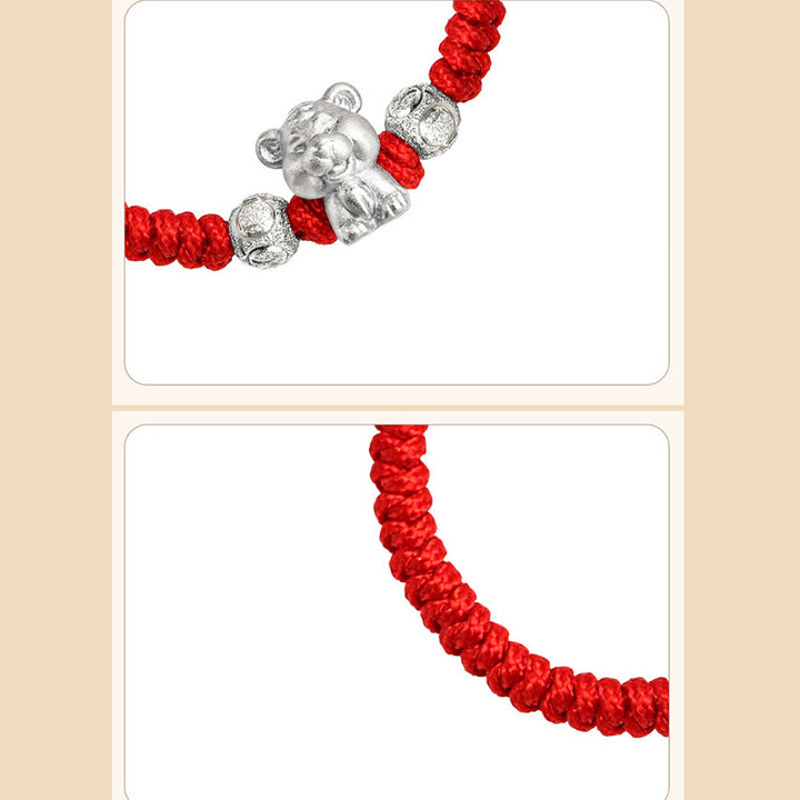 Buddha Stones 999 Sterling Silver Chinese Zodiac Red Rope Luck Handcrafted Kids Bracelet - image 10