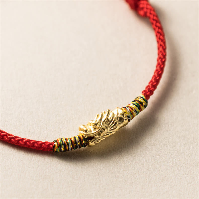 Buddha Stones 925 Sterling Silver Year of the Dragon Luck Strength Red Rope Bracelet - Gold(Wrist Circumference 14-21cm) - image 1