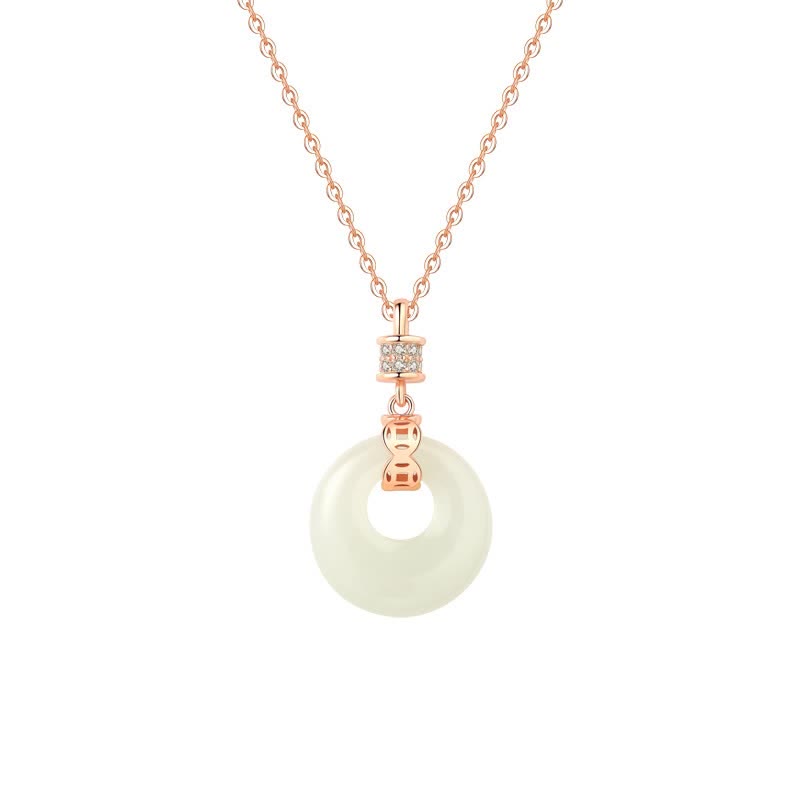 925 Sterling Silver Hetian White Jade Coin Flower Peace Buckle Luck Necklace Pendant - image 4