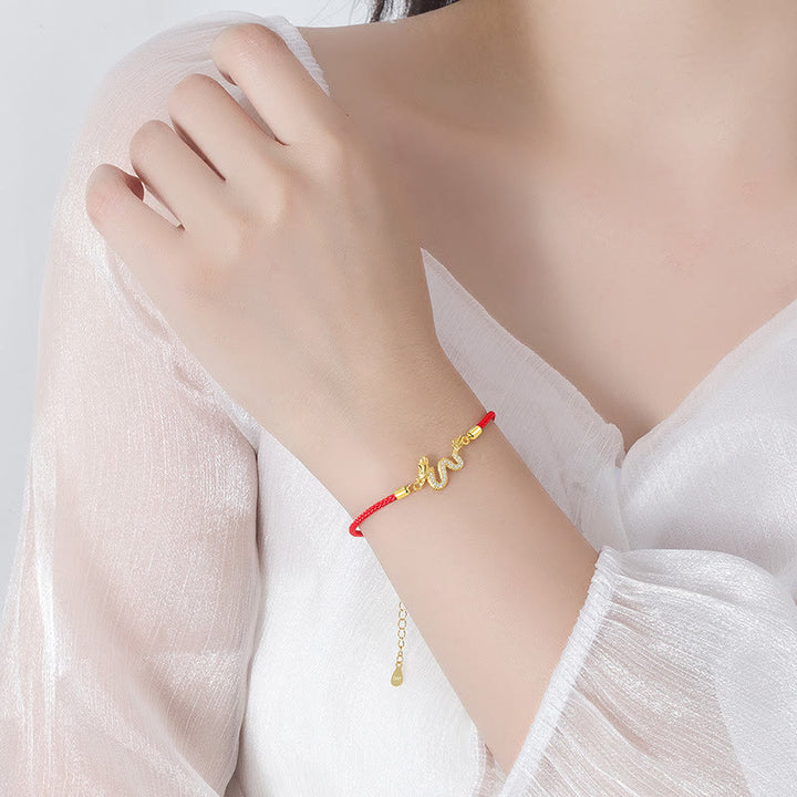 Buddha Stones 925 Sterling Silver Year Of The Dragon Auspicious Golden Dragon Luck Red Rope Chain Bracelet - image 8