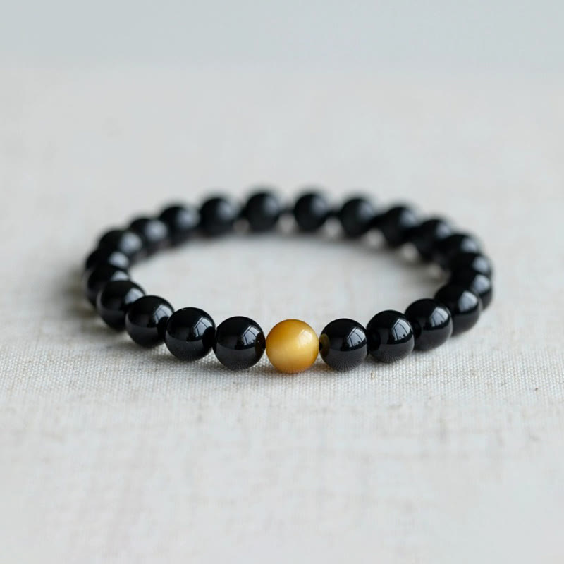 Buddha Stones Natural Rainbow Obsidian Tiger Eye Positive Love Bracelet