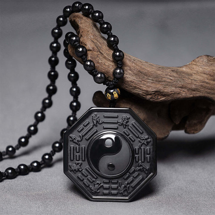 Buddha Stones Black Obsidian Stone Yin Yang Pendant Necklace - image 0