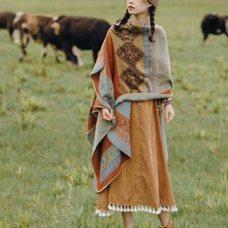 Buddha Stones Tibetan Shawl Diamond Pattern Winter Warm Cloak Scarf - image 4