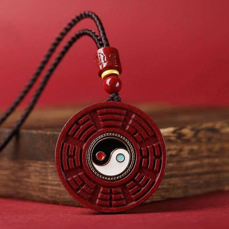 Buddha Stones Natural Cinnabar Bagua Rotatable Yin Yang Keep Away Evil Spirits Necklace Pendant - Cinnabar(Calm♥Concentration) - image 1