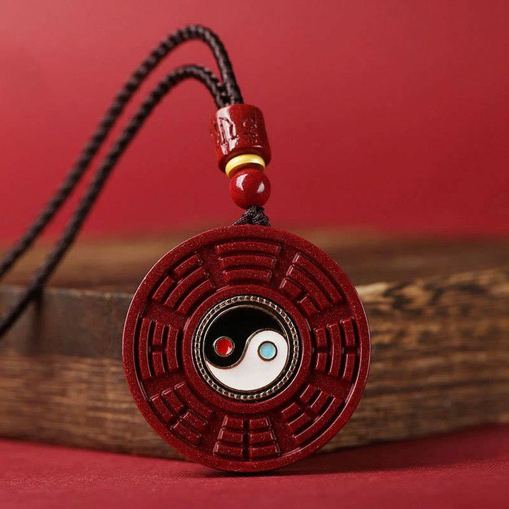 Buddha Stones Natural Cinnabar Bagua Rotatable Yin Yang Keep Away Evil Spirits Necklace Pendant - Cinnabar(Calm♥Concentration) - image 1
