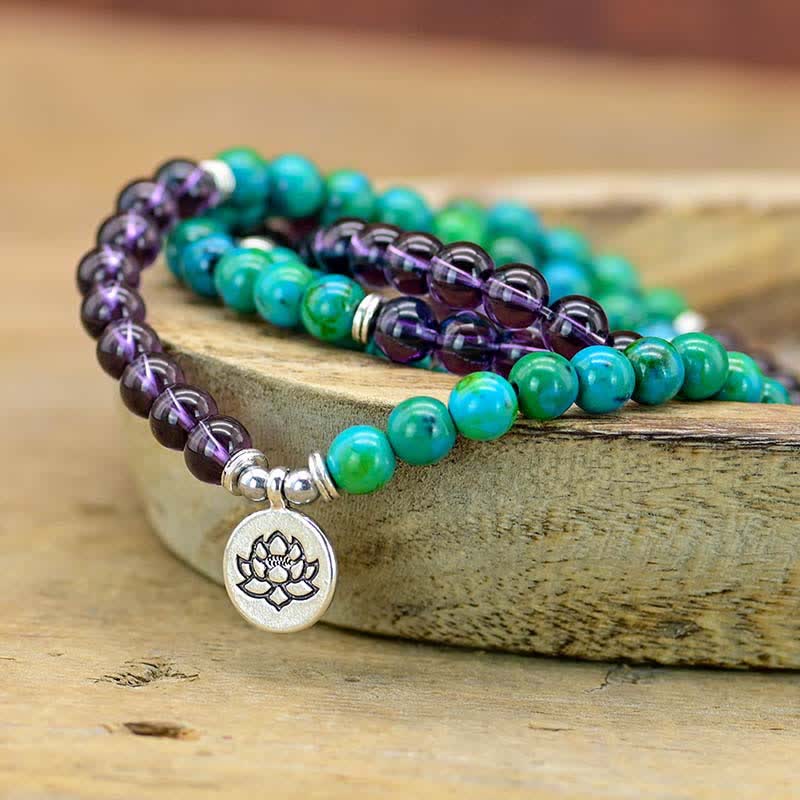 Amethyst Green Aventurine Spiritual Lotus Charm Bracelet - image 1