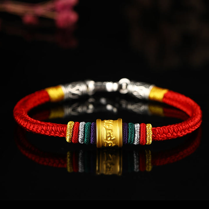 Buddha Stones Tibet 999 Gold Om Mani Padme Hum Handmade Eight Thread Peace Knot Luck Bracelet