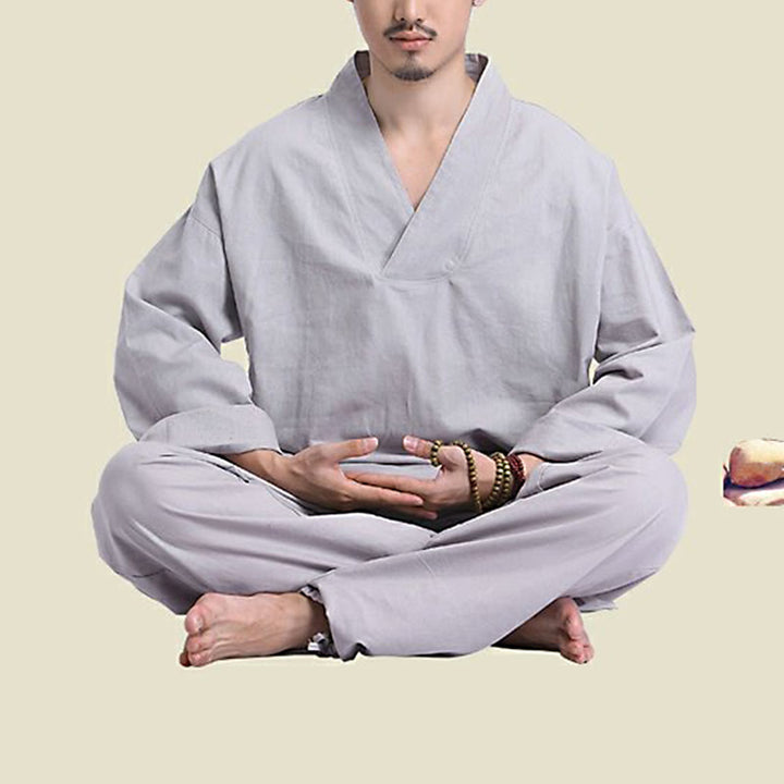 Buddha Stones Meditation Prayer V-neck Design Cotton Linen Spiritual Zen Practice Yoga Clothing Men's Set - image 11