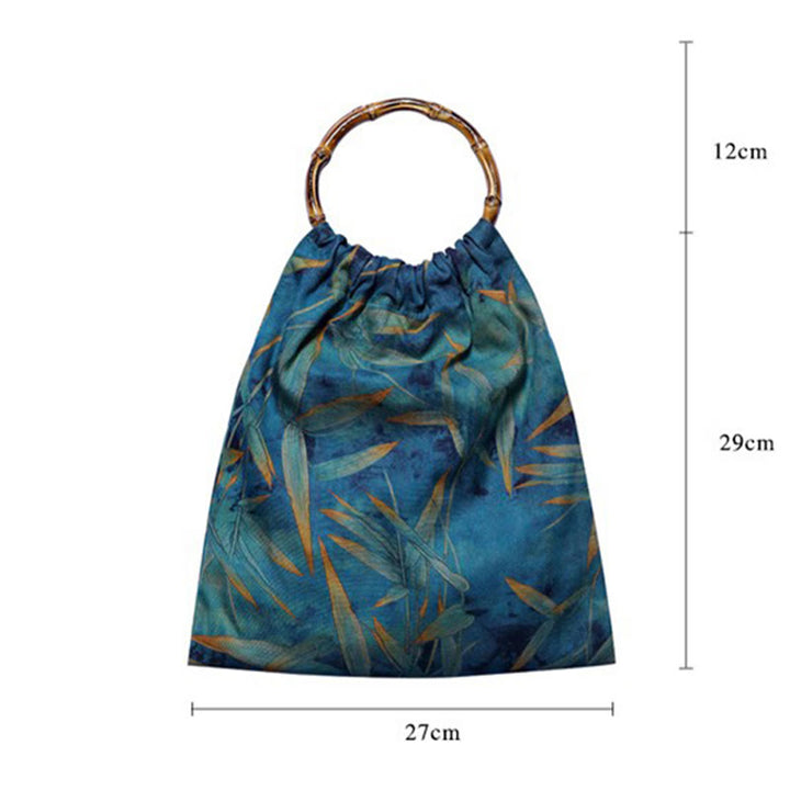 Buddha Stones Blue Green Bamboo Leaves Bamboo Handles Handbag