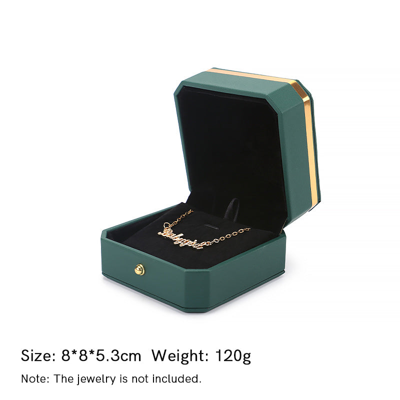 Jewelry Storage Box PU Leather Gift Box - Dark Green - Pendant Box (8*8*5.3cm) - image 9