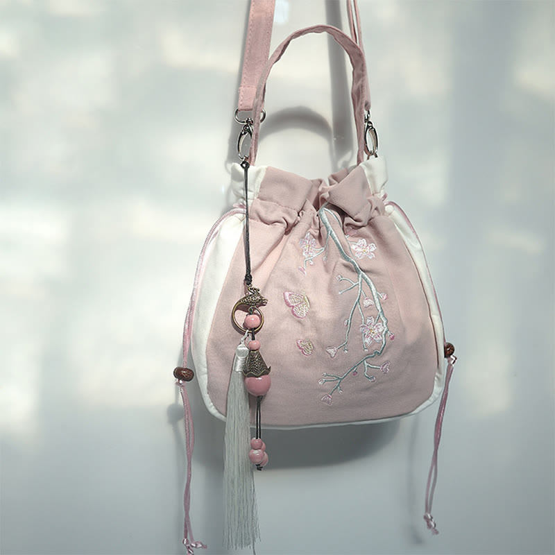 Buddha Stones Handmade Embroidered Flowers Canvas Tote Shoulder Bag Handbag - Pink White Flower 20*20cm - image 48