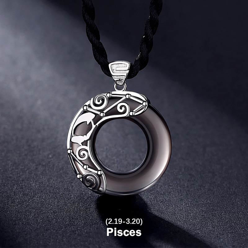 Buddha Stones 12 Constellations of the Zodiac Ice Obsidian Blessing Round Pendant Necklace - Pisces - image 11