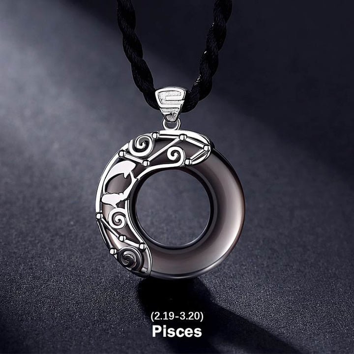 Buddha Stones 12 Constellations of the Zodiac Ice Obsidian Blessing Round Pendant Necklace - Pisces - image 11