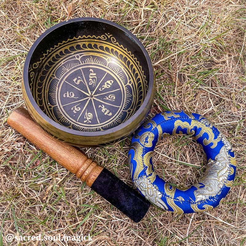 Buddha Stones Tibetan Meditation Sound Bowl Handcrafted for Healing and Mindfulness Support Protection Singing Bowl Set - image 12