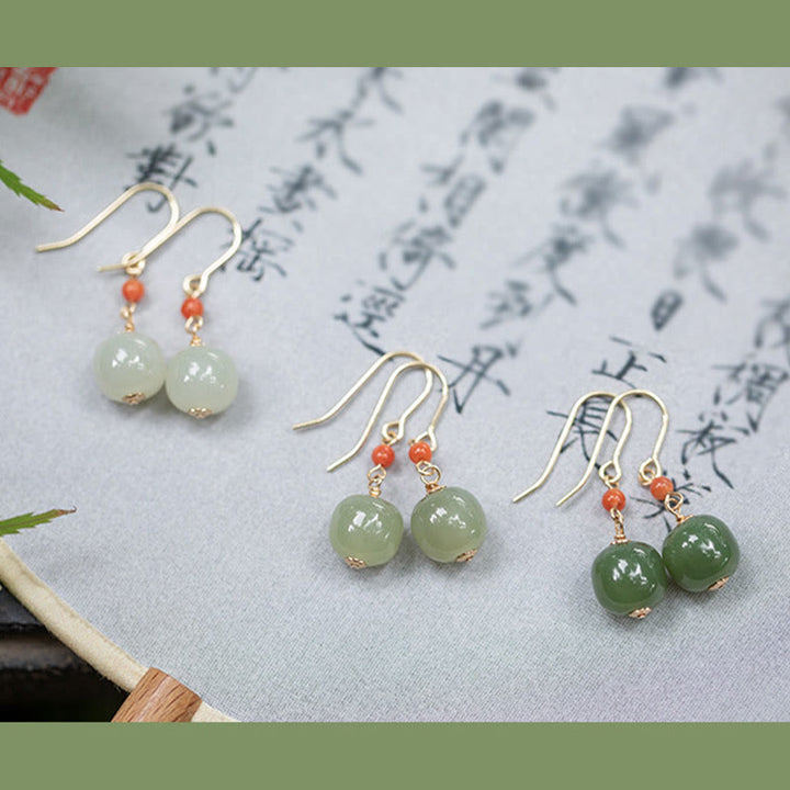 Buddha Stones 925 Sterling Silver Plated 14k Gold Hetian Jade Red Agate Luck Drop Dangle Earrings - image 17