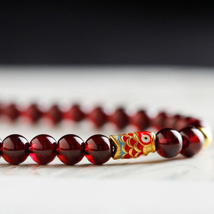 Buddha Stones 999 Gold Koi Fish Natural Garnet Protection Bracelet - image 5