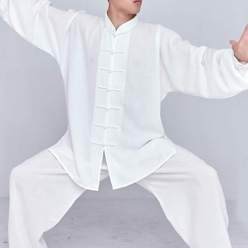 Buddha Stones Meditation Zen Prayer Spiritual Tai Chi Qigong Practice Unisex Embroidery Clothing Set - White Long Sleeve - US14，UK/AU18，EU46 (3XL) - image 2