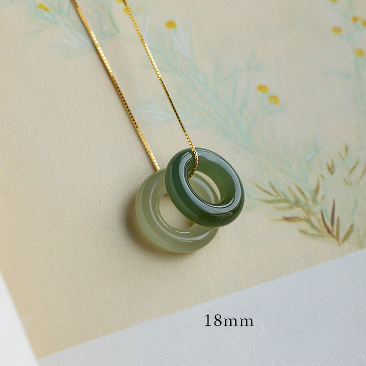 Buddha Stones Natural Round Jade Peace Buckle Luck Abundance Necklace Pendant - Jade&Cyan Jade - 18mm - image 20