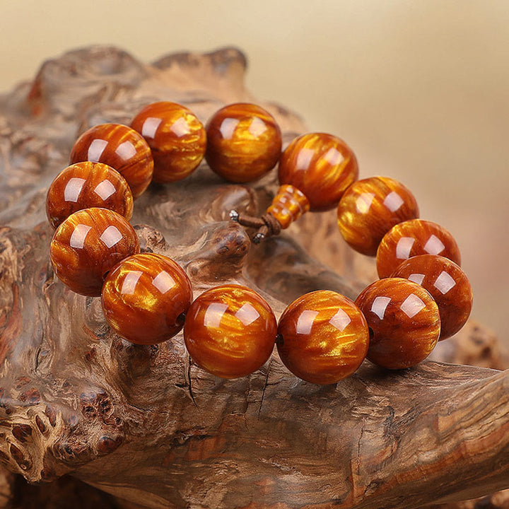 Buddha Stones Golden Sea Willow Success Positive Bracelet Mala - 15mm - image 0