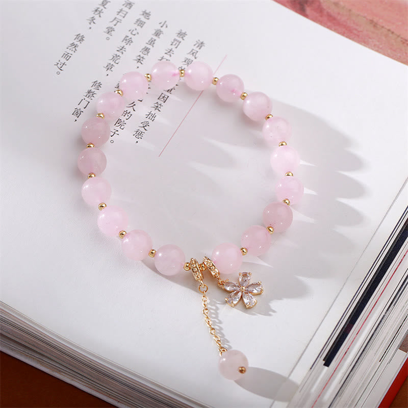 Natural Pink Crystal Plum Blossom Love Bracelet - image 5