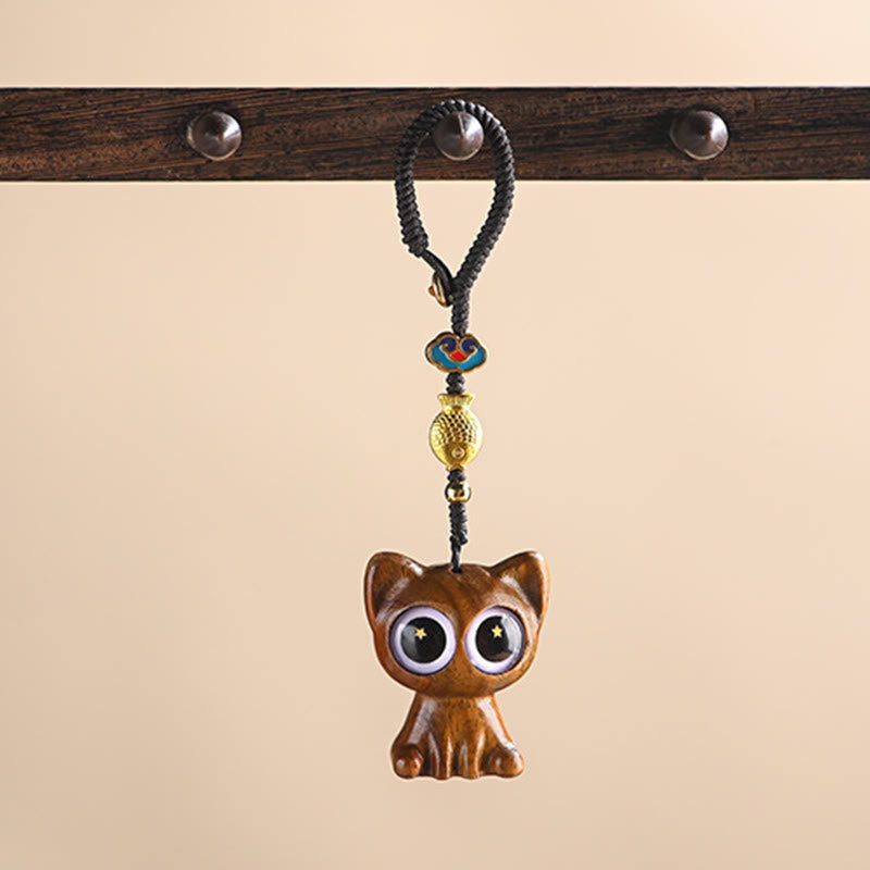 Buddha Stones Green Sandalwood Lucky Cat Koi Fish Cure Key Chain Phone Hanging Decoration - image 13