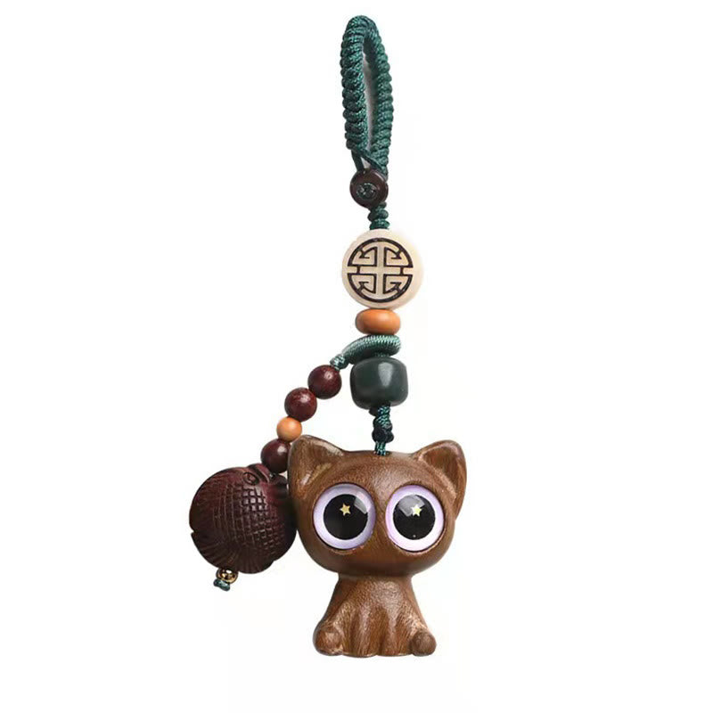 Buddha Stones Green Sandalwood Lucky Cat Koi Fish Cure Key Chain Phone Hanging Decoration - image 25
