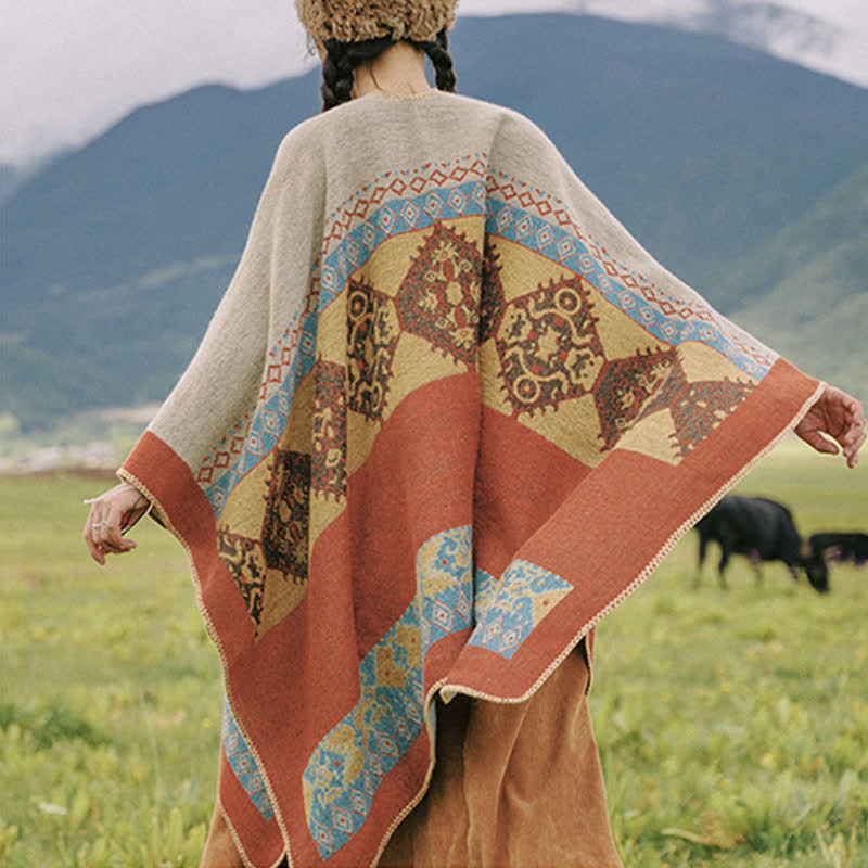 Buddha Stones Tibetan Shawl Diamond Pattern Winter Warm Cloak Scarf - image 3