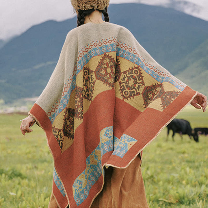 Buddha Stones Tibetan Shawl Diamond Pattern Winter Warm Cloak Scarf - image 3