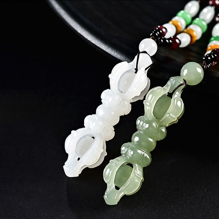 Tibetan Natural Hetian Cyan Jade White Jade Dorje Vajra Engraved Success Necklace Pendant - image 12