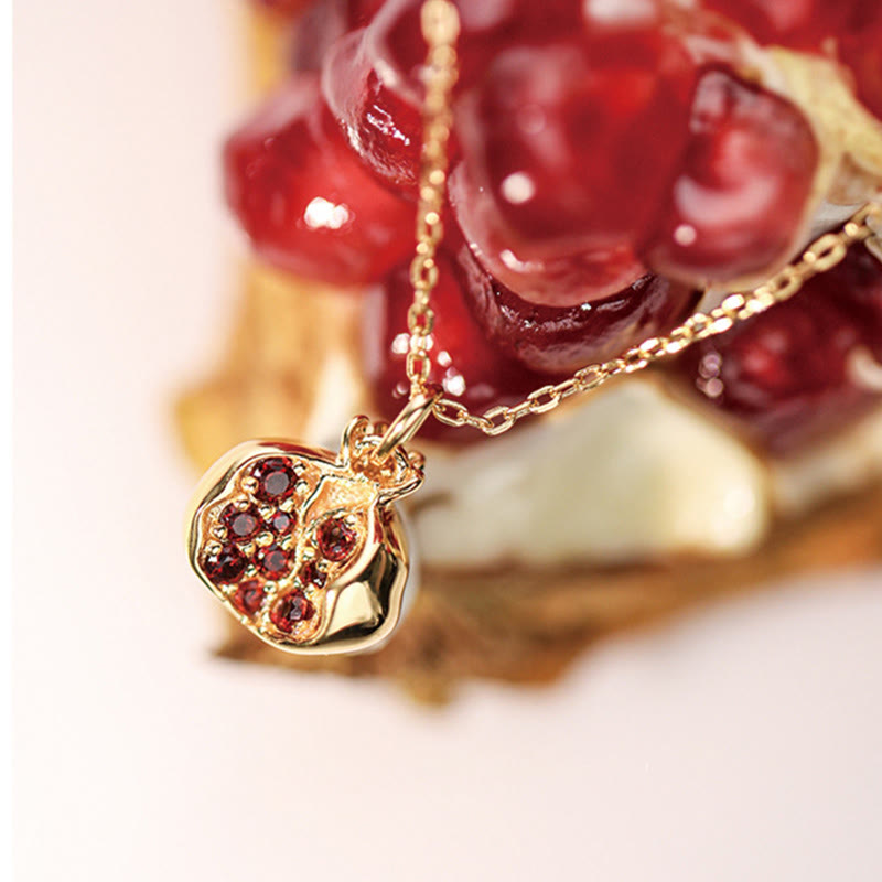 925 Sterling Silver 18k Gold Plated Pomegranate Garnet Crystal Passion Charm Necklace Pendant - image 1