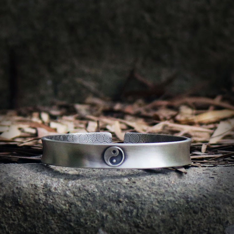 Buddha Stones 999 Sterling Silver Yin Yang Auspicious Clouds Balance Harmony Bracelet - image 4
