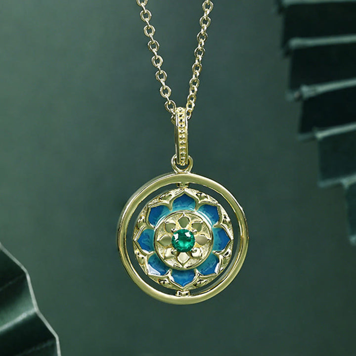 Buddha Stones 925 Sterling Silver Lotus Flower Floral Zircon Enlightenment Rotatable Necklace Pendant - image 2