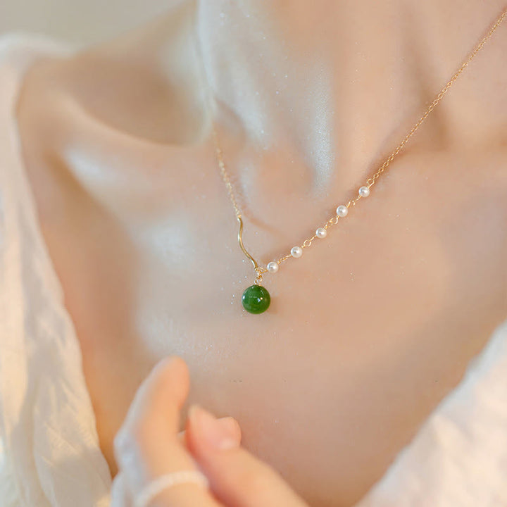 Buddha StonesNatural Hetian Jade Pearl Luck Bead Necklace Pendant - image 9