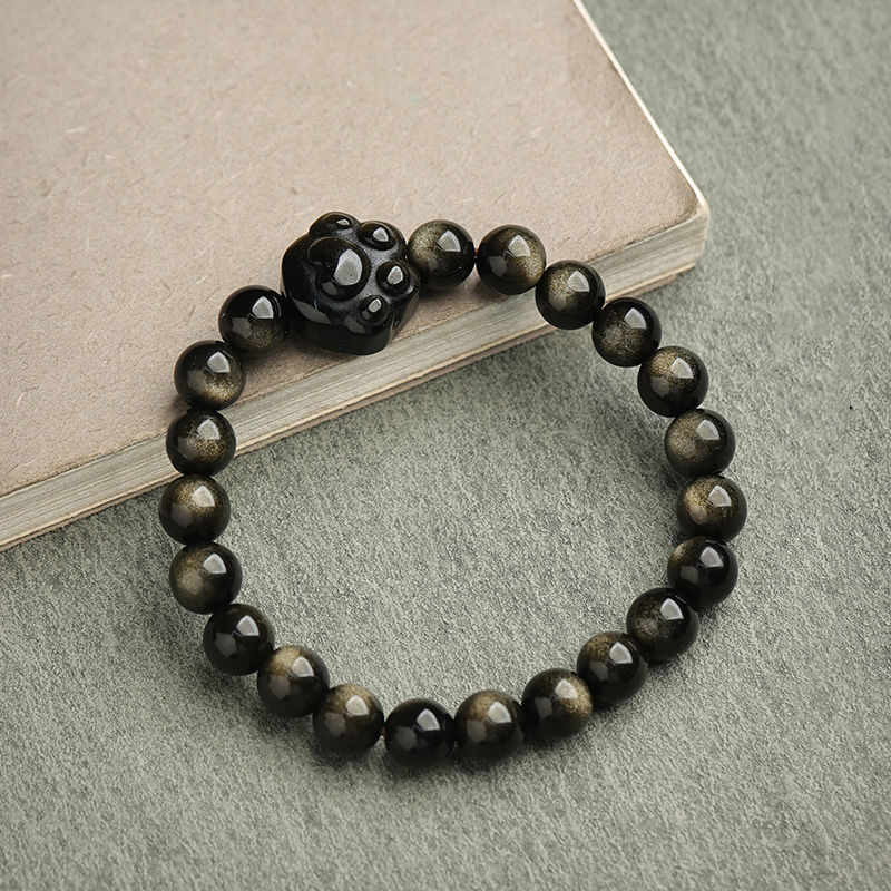 Buddha Stones Gold Sheen Obsidian Silver Sheen Obsidian Lovely Paw Lucky Cat Protection Bracelet - image 21