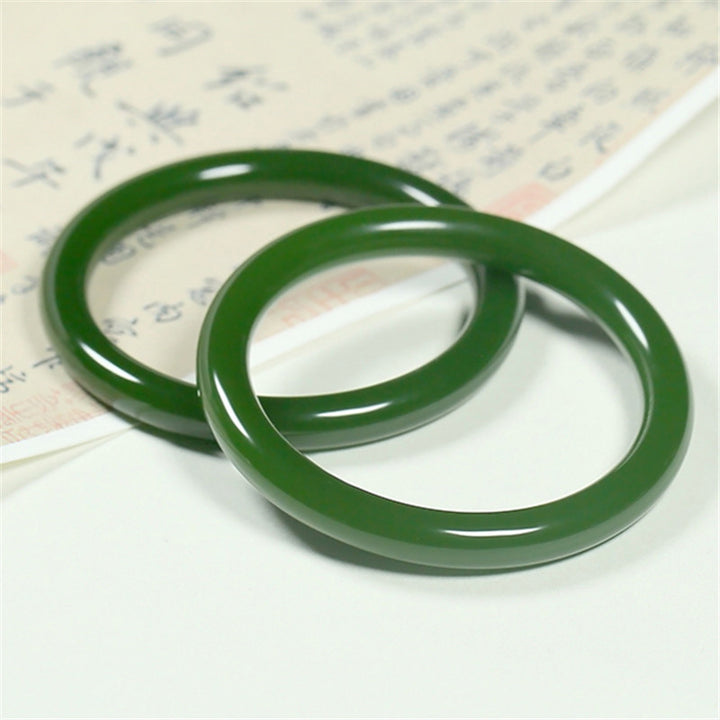 Buddha Stones Cyan Jade Longevity Blessing Bangle Bracelet - image 1