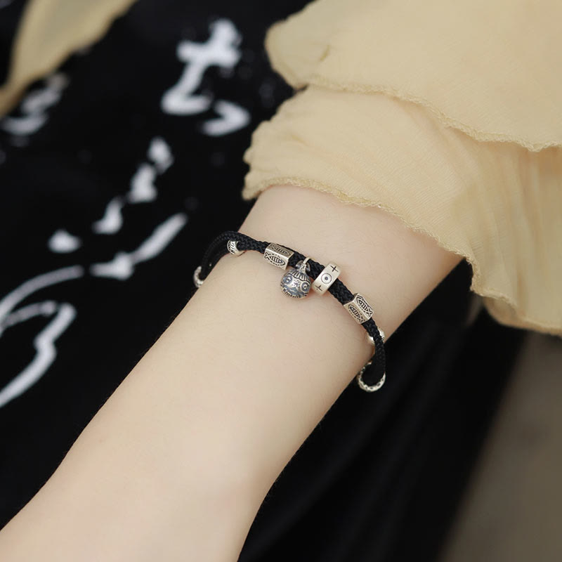 Buddha Stones 925 Sterling Silver Gold Swallowing Beast Koi Fish Wealth Handcrafted Braided Bracelet - Black(Wrist Circumference 16-18cm) - image 4