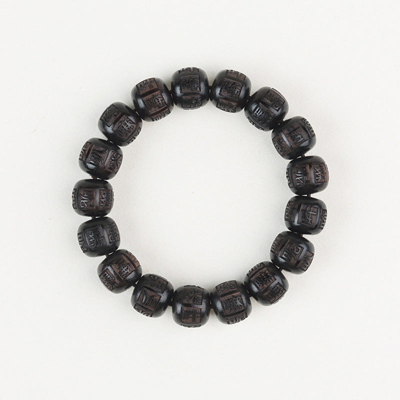 Buddha Stones Tibet Ebony Wood Om Mani Padme Hum Engraved Balance Bracelet