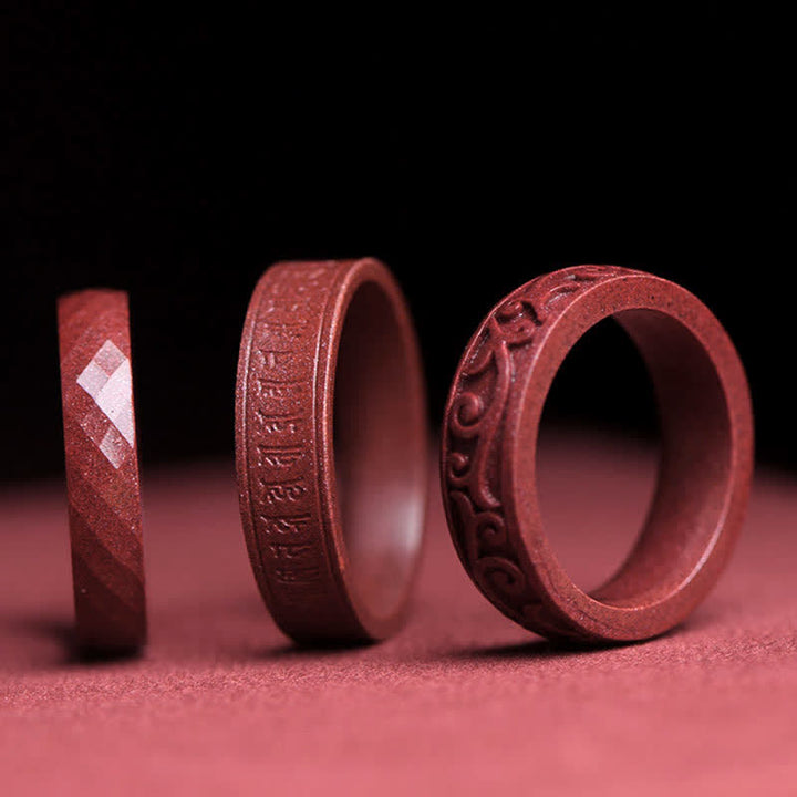 Buddha Stones Cinnabar Om Mani Padme Hum Auspicious Clouds Blessing Ring - image 0