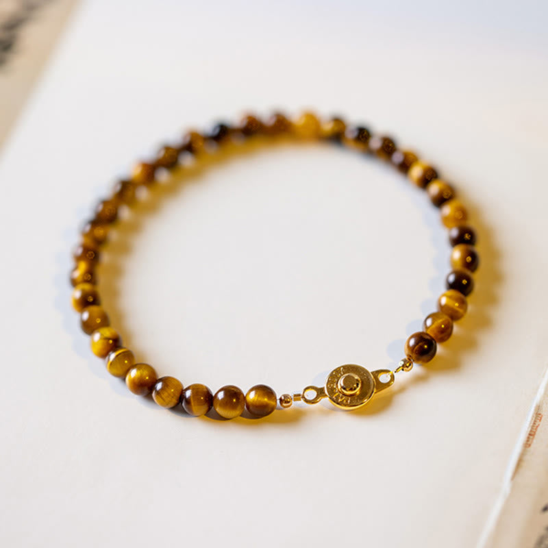 Buddha Stones 14K Gold Plated Natural Tiger Eye Stone Courage Protection Bracelet