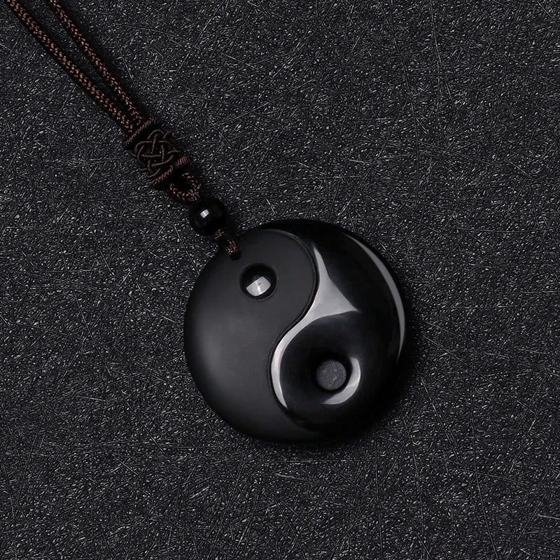 Buddha Stones Black Obsidian Taoism Five Sacred Mountains Nine-Character Mantra Carved Purification Yin Yang Necklace Pendant - image 3