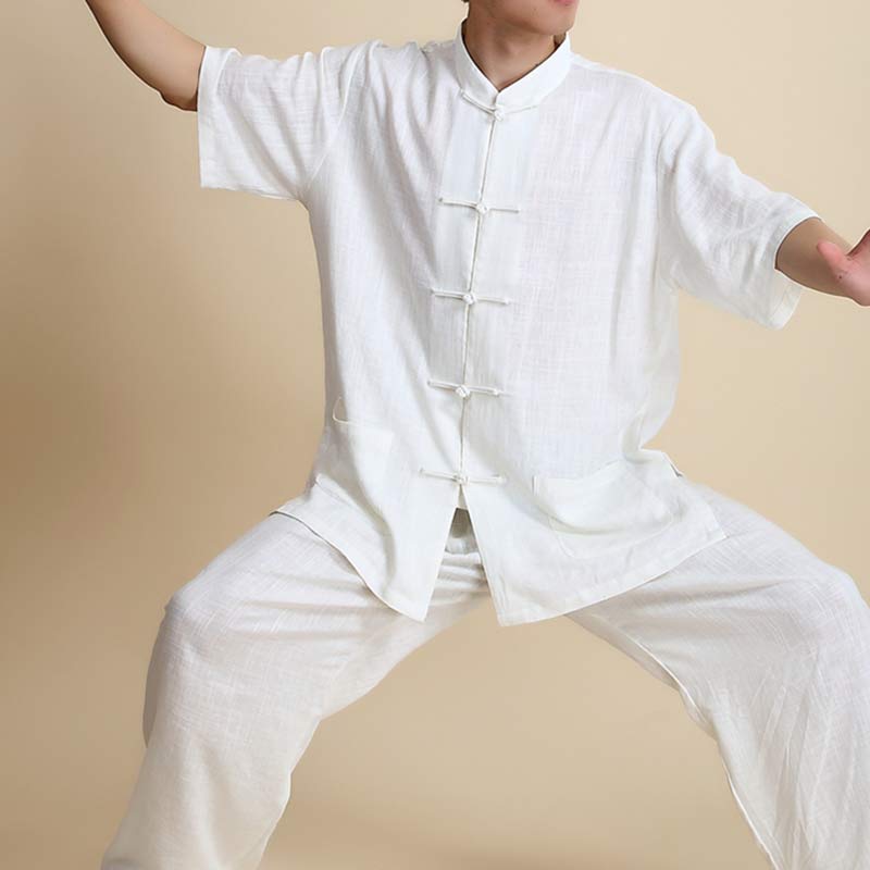 Buddha Stones Meditation Zen Prayer Spiritual Tai Chi Qigong Practice Unisex Embroidery Clothing Set - Short Sleeve White - US14，UK/AU18，EU46 (3XL) - image 17